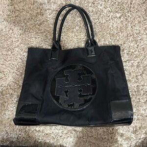 Tory Burch Black Nylon and Patent Leather Tote